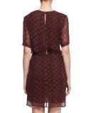 Barden Twist-Front Silk Polka-Dot Dress, Burgundy