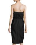 Strapless Sheath Dress W/Mesh Detail, Caviar Black