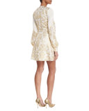 Metallic Damask-Print Cocktail Dress
