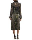 Floral Metallic Midi Skirt, Olive