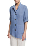 Crinkled Linen Angled Shirt, Blue Mist  
