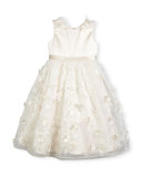 Sleeveless Satin & Embroidered Tulle Special Occasion Dress, Ivory, Size 4-14