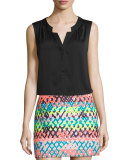 Sleeveless Split-Neck Blouse, Black
