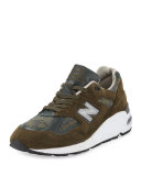 990 Distinct Leather-Suede Sneaker, Green-Olive