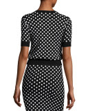 Polka-Dot Short-Sleeve Crewneck Sweater, Black/White