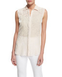 Devore Sleeveless Button-Front Floral Top, Blush