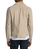 Distressed Nubuck Leather Jacket, Dark Sand