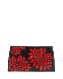 Floral Crocodile Slicer Clutch Bag, Black/Red