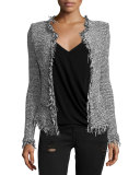 Azure Striped Stretch Tweed Jacket, Black/Ecru
