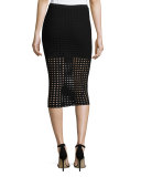 Jacquard Eyelet Midi Skirt, Black