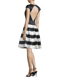 Cap-Sleeve Fit-&-Flare Cocktail Dress, Black/Ivory