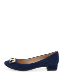 Annie Logo Suede 25mm Pump, Navy