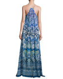 High-Neck Embellished Silk Maxi Dress, Guardian of Secrets