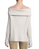Agneta Ribbed Cashmere Off-the-Shoulder Top, Light Beige