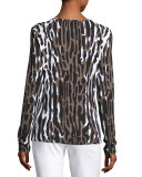 Draped Leopard-Print Long-Sleeve Tee, Leopard