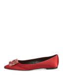 Floral Strass Buckle Ballerina Flat, Red