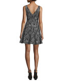 Laurel Jacquard Fit-and-Flare Dress, Black