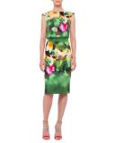 Sleeveless Grand-Hedge-Print Sheath Dress, Multi Colors