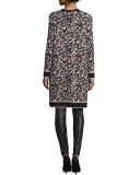 Metallic Animal-Print Long Coat, Blush