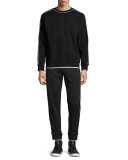 Contrast-Trim Long-Sleeve Sweater, Darkest Black