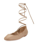Faith Lace-Up Ballerina Flat, Sand Dune