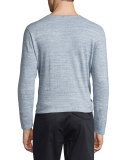 Sporty Jaspe Long-Sleeve Mix Stitch Henley, Heathered Herring