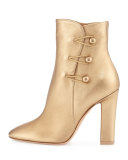 Savoie Metallic Button-Loop Ankle Boot, Gold