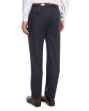 G-Line Sharkskin Flat-Front Trousers, Blue