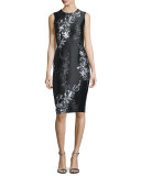 Sleeveless Jewel-Neck Floral Sheath Dress 