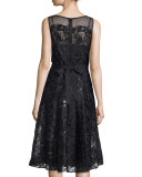 Sleeveless Lace Belted Flared Dress 