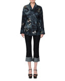 High-Waist Deep-Cuff Cropped Jeans, Dark Blue