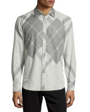 Argyle-Print Long-Sleeve Sport Shirt, Black/Gray