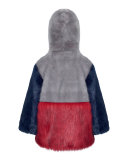 Hooded Colorblock Heart Faux-Fur Jacket, Gray/Red, Size 2-12