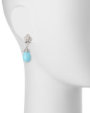 Sea Leaf Turquoise Cabochon Earrings with Diamonds