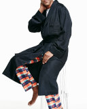 100% CASHMERE ROBE, NAVY