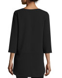 3/4-Sleeve Textured Lattice Tunic 