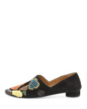 Boelle Embroidered Suede Flat, Black