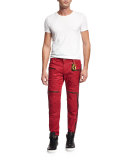 Red Racer Quilted-Knee Moto Jeans, Red