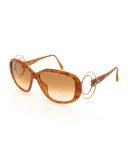 Gradient Oval Acetate Sunglasses, Brown