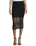 Lattice Jersey Midi Skirt, Black