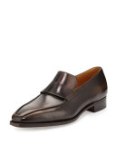 Massai Calf Leather Loafer with Old Black Patina, Tan