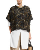 Embroidered Oversized Short-Sleeve Sweater, Black
