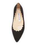 Srila Scalloped Pointed-Toe Flat, Black
