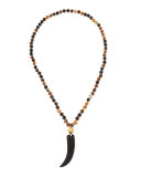 Beaded Horn Pendant Necklace, Black/Brown