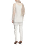 Washable Stretch Crepe Slim-Leg Pants, Bone