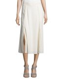 Studded Paneled Midi Skirt, Cream