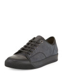 Textured Leather Low-Top Sneaker, Black