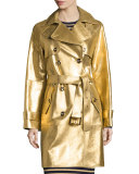 Metallic Leather Double-Breasted Trenchcoat, Gold