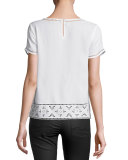 Kadence Lace-Trim Short-Sleeve Top, White