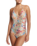 Greta Printed Halter One-Piece Swimsuit